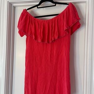 Kaktus Coral Red Off the Shoulder Dress